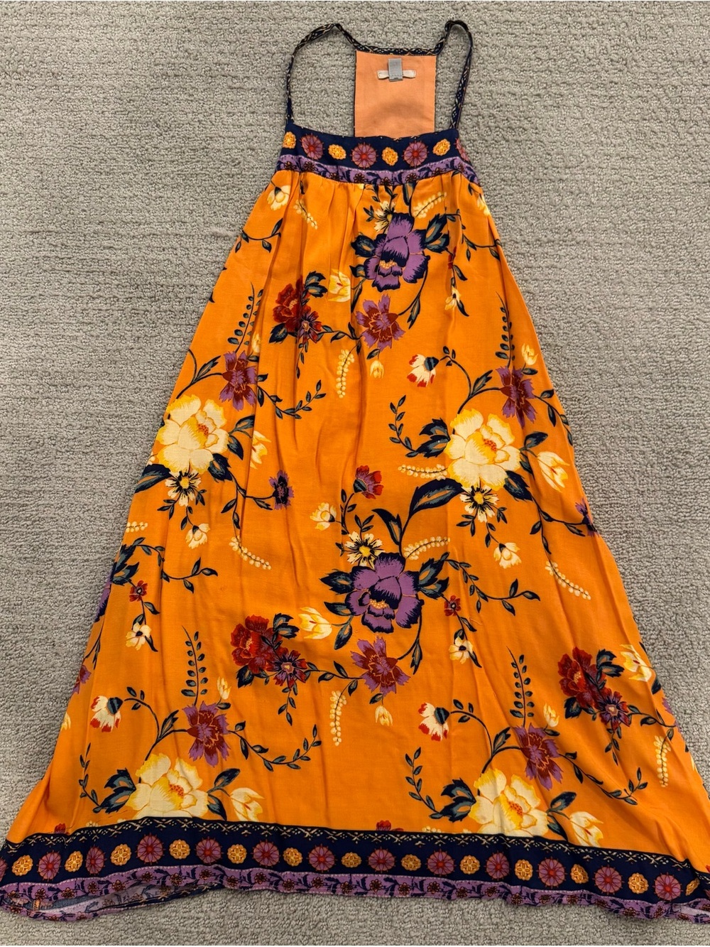 Urban Outfitters Orange Floral Mini Dress with Purple Trim
